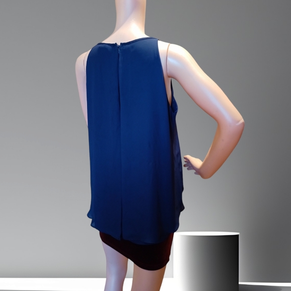 Alice Collection Women's Sleeveless Layered Scoop Neck Tank Blouse Navy Blue - Picture 8 of 16